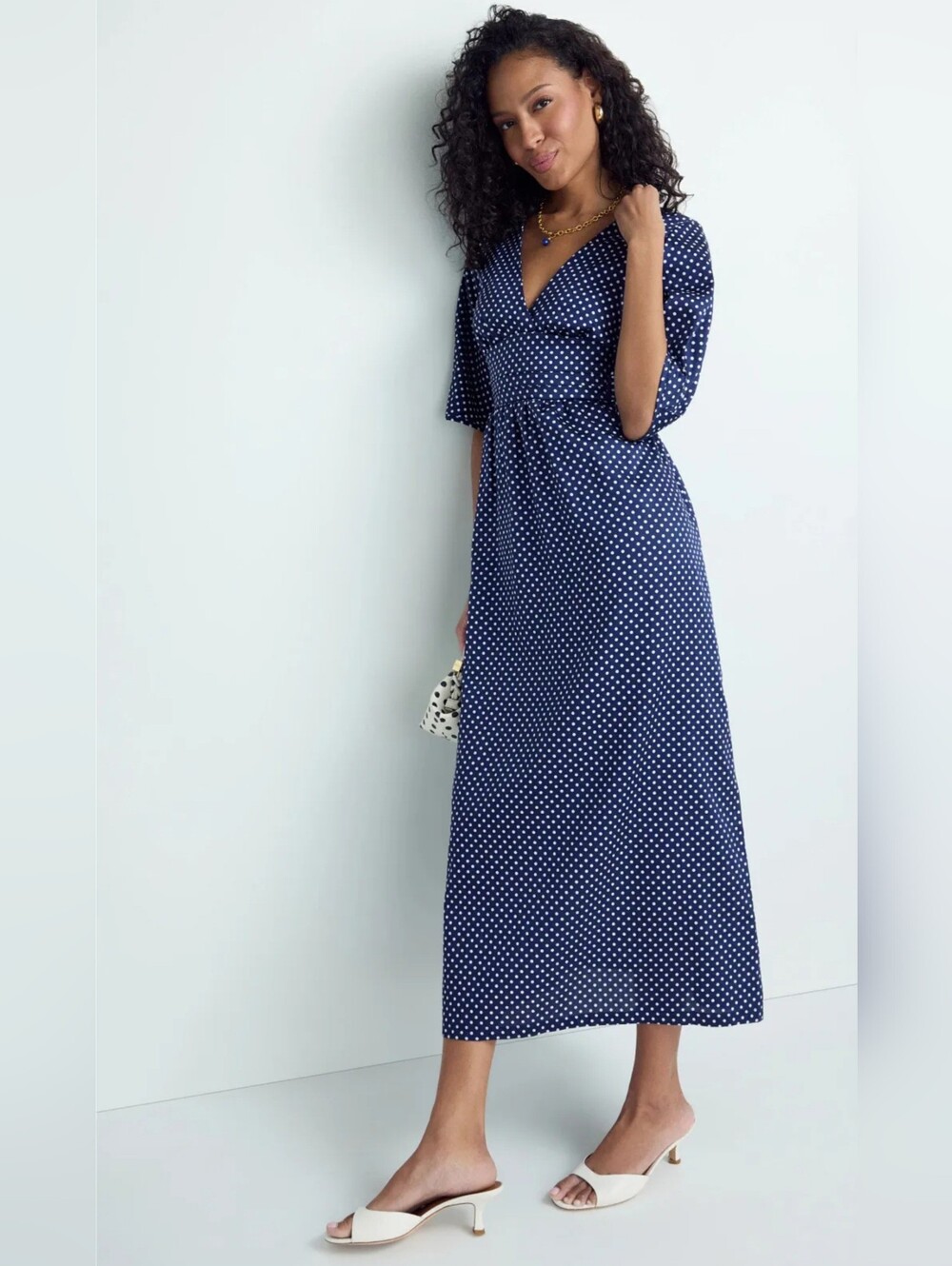 A Bronze Age Verona Polka Dot Midi Dress Women Size M
